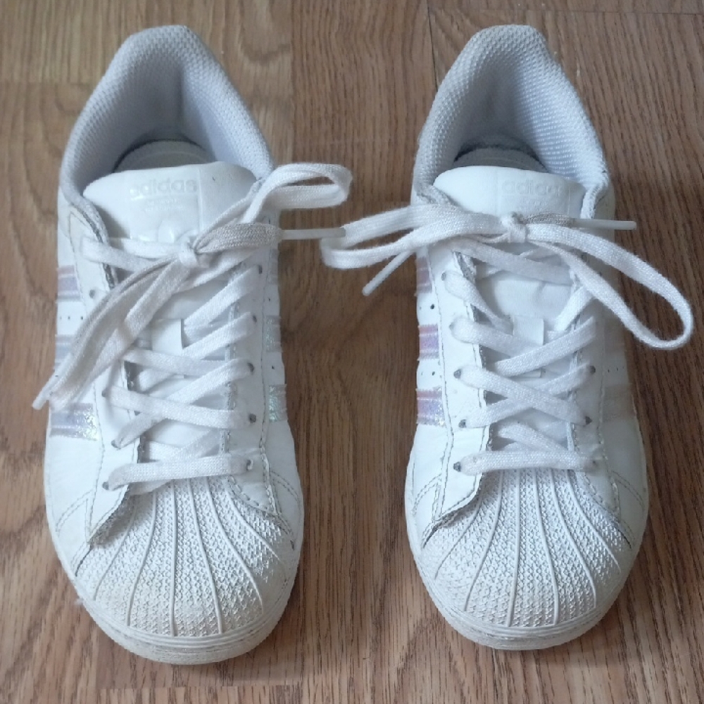 GIRL ADIDAS White and  Shimmer Striped  Sneakers